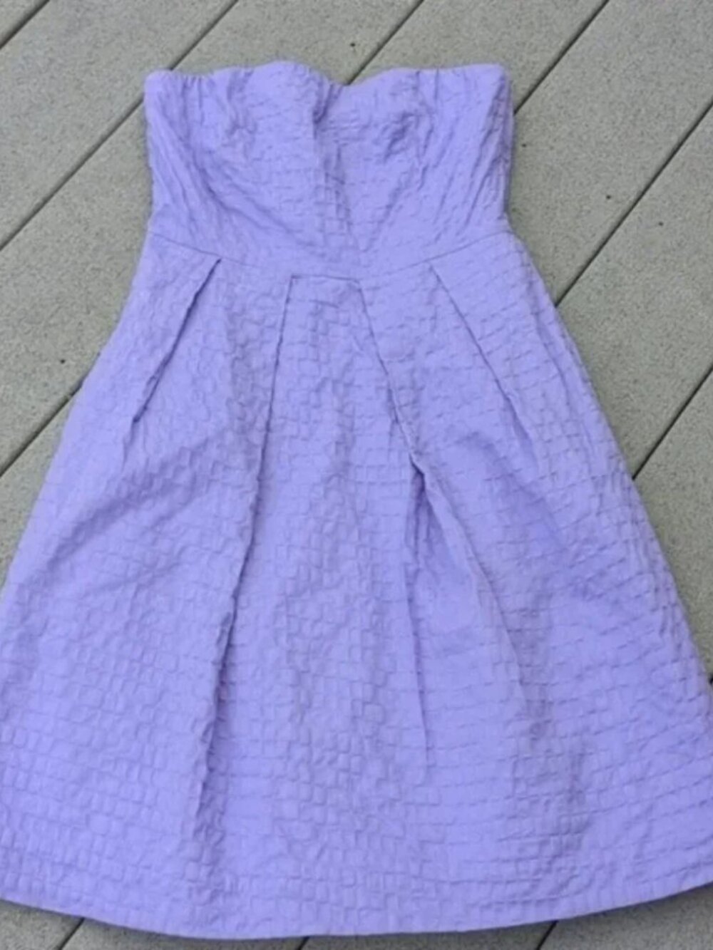 J. Crew Purple Crinkle Pattern Strapless Dress with Pockets